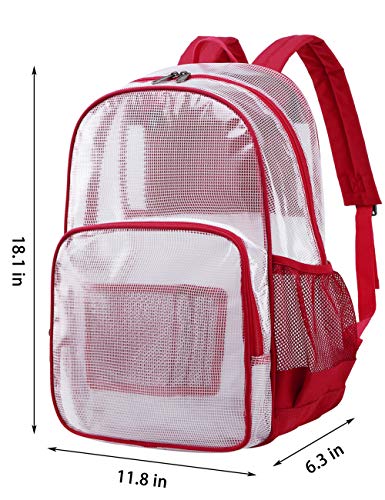 mygreen Heavy Duty Clear Backpack Durable Multi-Pockets See Through Student School Bookbag Waterproof Transparent Beach Girls Travel Bag (Red, Large) - Image 2