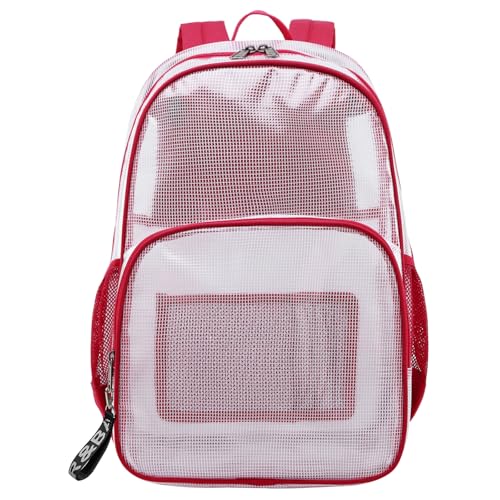 mygreen Heavy Duty Clear Backpack Durable Multi-Pockets See Through Student School Bookbag Waterproof Transparent Beach Girls Travel Bag (Red, Large) - Image 1