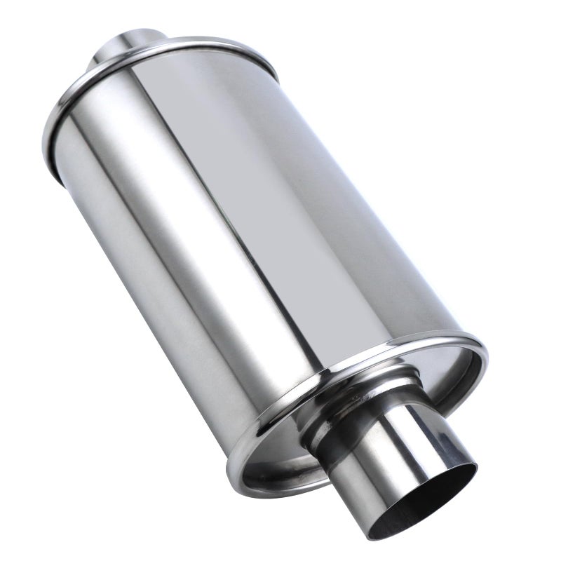Piclafe 3'' Ultra Quiet Resonator, 304 Stainless Steel Muffler, 3'' Inlet & Outlet 14" Overall Length Universal Sliver Oval Performance Muffler Resonator - Image 1