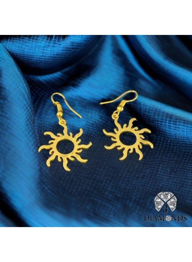 3Diamonds Gold Plated Sunburst Dangle Earrings, Lightweight Minimal Style - Image 3