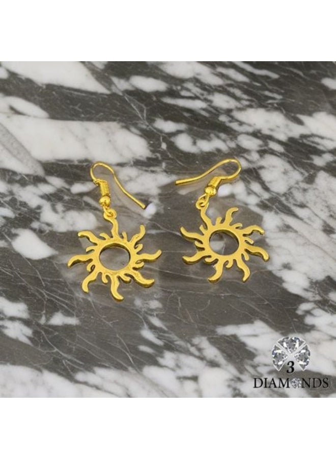 3Diamonds Gold Plated Sunburst Dangle Earrings, Lightweight Minimal Style - Image 4