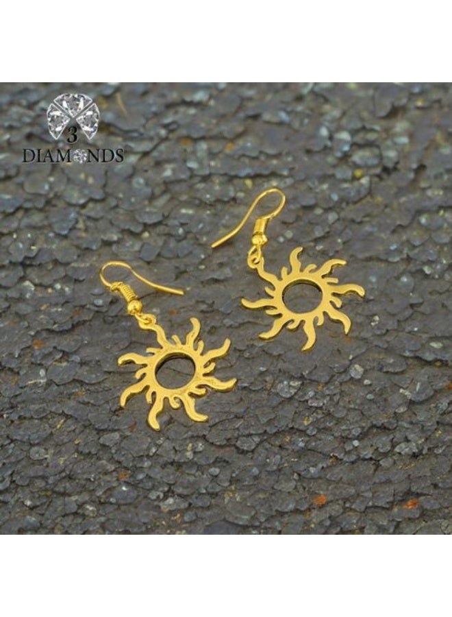 3Diamonds Gold Plated Sunburst Dangle Earrings, Lightweight Minimal Style - Image 5