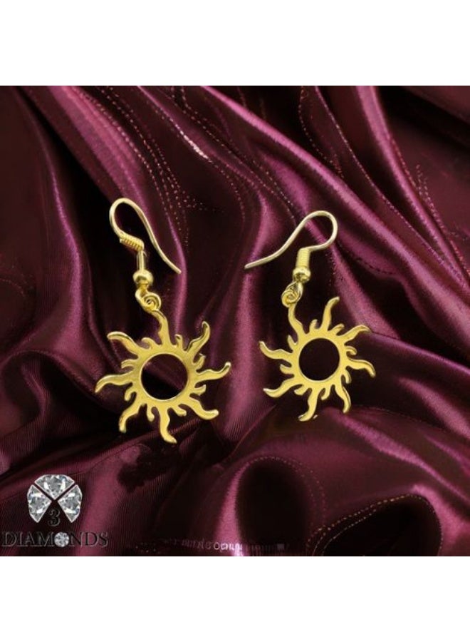 3Diamonds Gold Plated Sunburst Dangle Earrings, Lightweight Minimal Style - Image 2