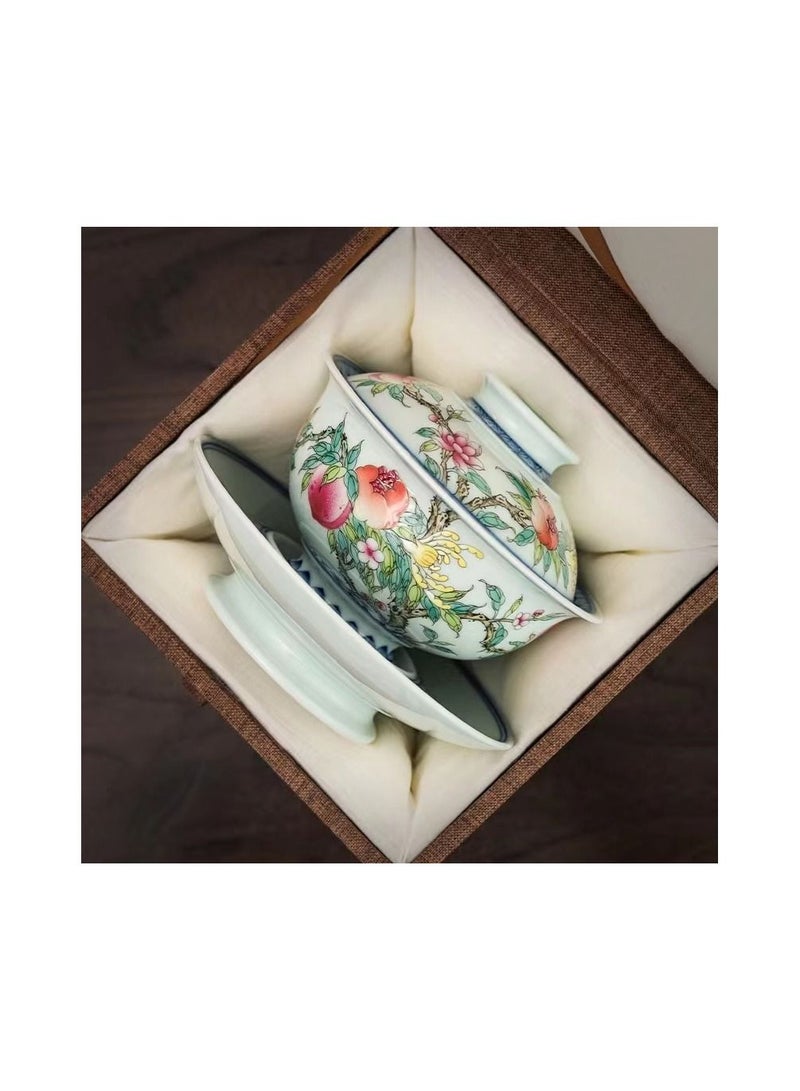 1-Piece Chinese Old Porcelain Blue and White Bowl Tea Set,Chinese Tea Bowl with Cover and Tray,Chinese Traditional Handicraft Ceramic Tea Set - Image 2