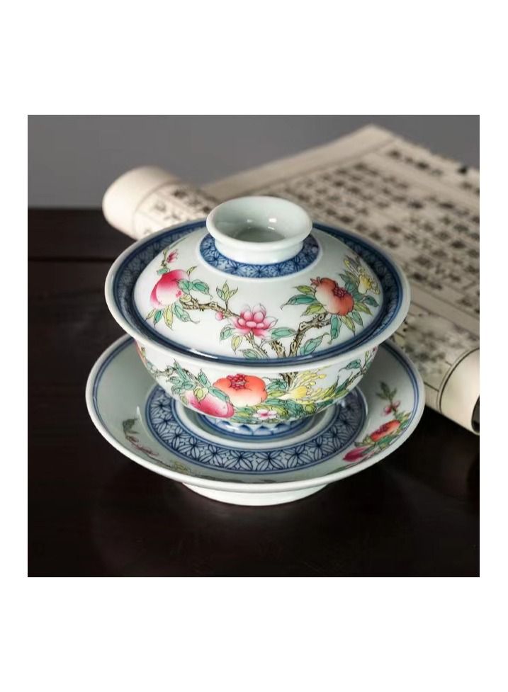 1-Piece Chinese Old Porcelain Blue and White Bowl Tea Set,Chinese Tea Bowl with Cover and Tray,Chinese Traditional Handicraft Ceramic Tea Set - Image 3