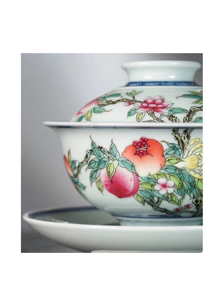 1-Piece Chinese Old Porcelain Blue and White Bowl Tea Set,Chinese Tea Bowl with Cover and Tray,Chinese Traditional Handicraft Ceramic Tea Set - Image 4
