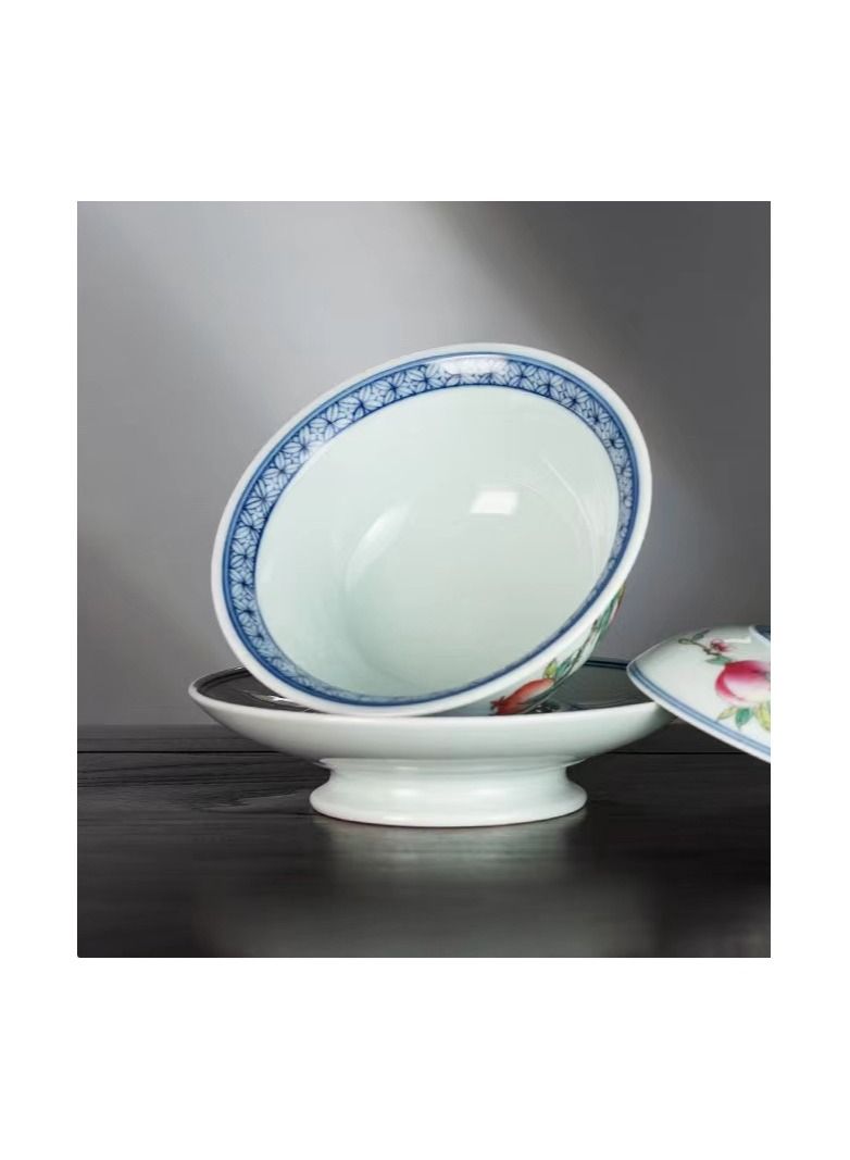 1-Piece Chinese Old Porcelain Blue and White Bowl Tea Set,Chinese Tea Bowl with Cover and Tray,Chinese Traditional Handicraft Ceramic Tea Set - Image 5
