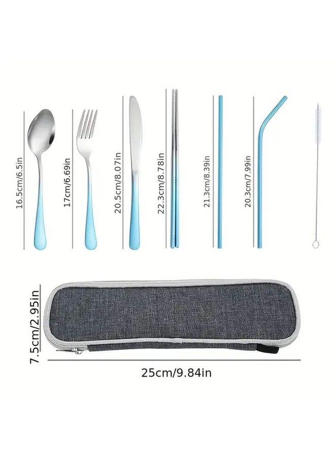 Silvery 9Pcs Stainless Steel Gradient Portable Utensil Set For Camping Outdoor - Image 3