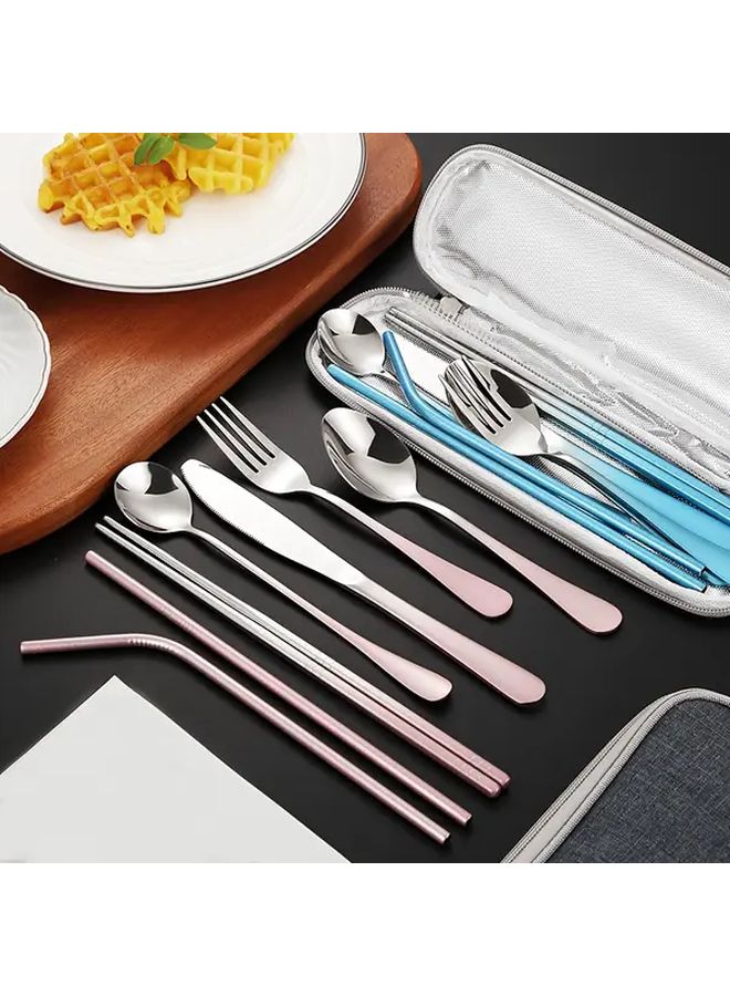 Silvery 9Pcs Stainless Steel Gradient Portable Utensil Set For Camping Outdoor - Image 4