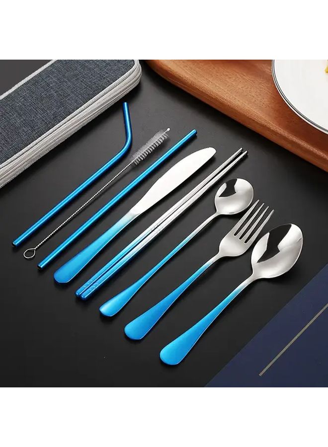 Silvery 9Pcs Stainless Steel Gradient Portable Utensil Set For Camping Outdoor - Image 1