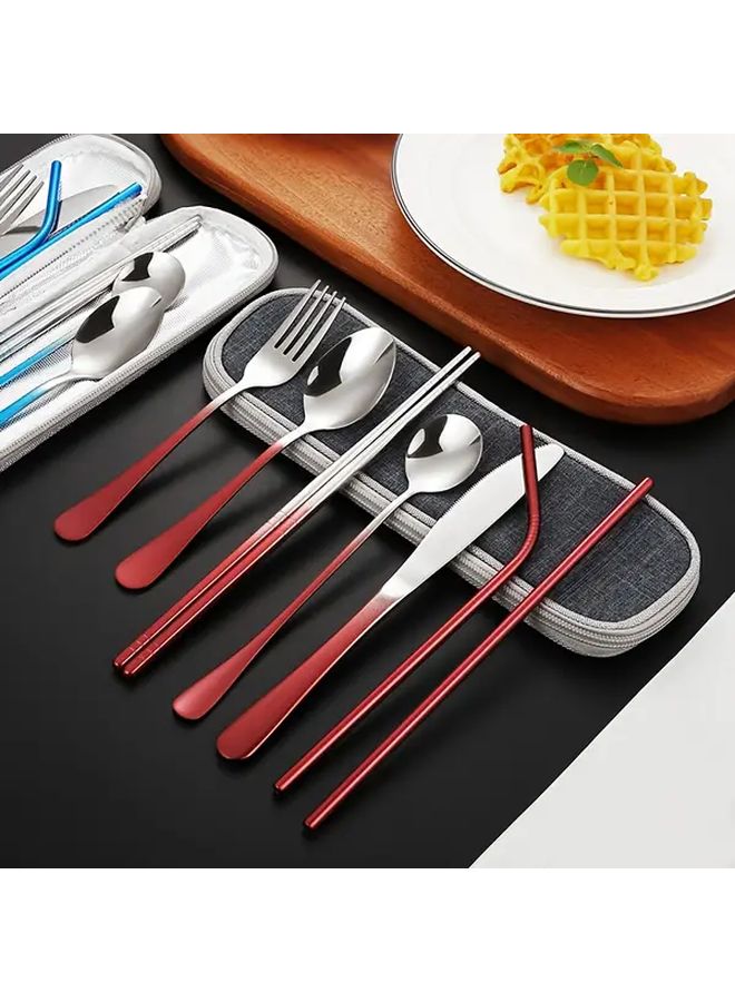 Silvery 9Pcs Stainless Steel Gradient Portable Utensil Set For Camping Outdoor - Image 2