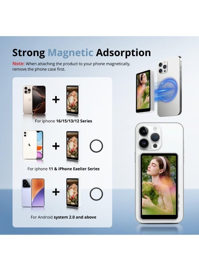 Vlog Selfie Monitor Screen,Magnetic Selfie Screen 4K 60fps Bluetooth Remote,Back Camera Monitor for Vlog Live Stream TikTok,Wireless Screen Mirroring with iPhone & Android(White) - Image 4