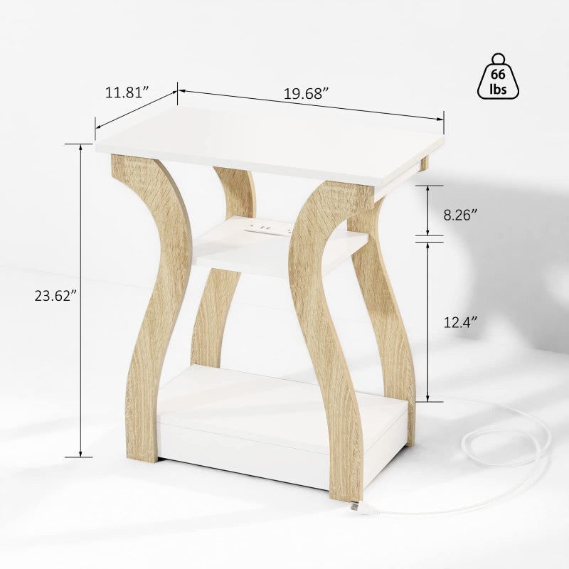 FROMJBEST End Table with Charging Station, Side Table with USB Ports and Outlets, Nightstand, 3 Tier End Table with Storage Shelf for Living Room, Bedroom (White) - Image 4