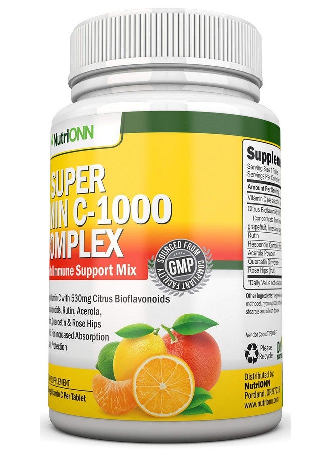 Super Vitamin C Complex - 1695Mg - 180 Tablets - With 530 mg Natural Citrus Bioflavonoids, Rose Hips, Rutin, Quercetin & Hesperidin For Increased Absorption - Advanced Immune Support - Non-GMO
