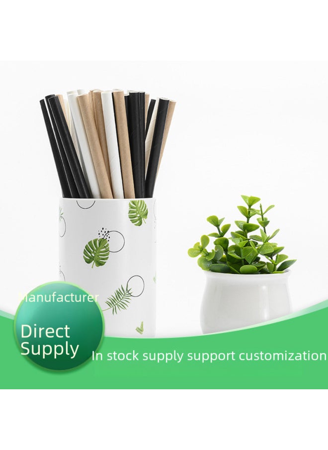 Generic - Degradable Disposable Paper Straws Eco-friendly Drinking Straws Compostable Biodegradable Made From Recycled Paper-Color:White-Specifications:6*210 - Image 1