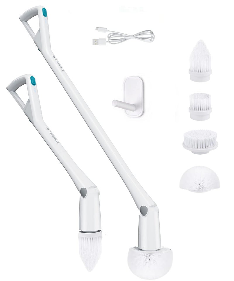 Tilswall Cordless Electric Spin Scrubber Powered Shower Tile Cleaning Brush with Detachable Handle 2Speed Modes Extra Battery for Bathroom TubGlassCar Windows