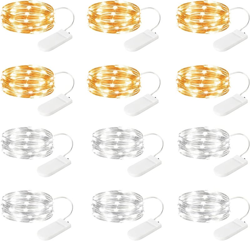 Brightown 12 Pack Led Fairy Lights Battery Operated String Lights Waterproof Silver Wire 7 Feet 20 Led Firefly Starry Moon Lights for DIY Wedding Party Bedroom - Image 1