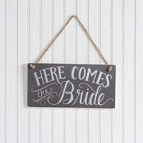 Primitives by Kathy 26915 Chalk Art Wedding Hanging Sign, 12 x 6-Inches, Here Comes the Bride - Image 2