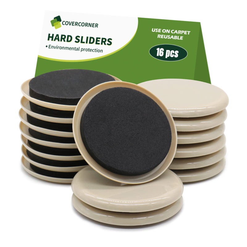 COVERCORNER Furniture Sliders for Carpet 16PCS  3 12 inch Sliders for Moving Furniture  Appliance Slider for for Carpet