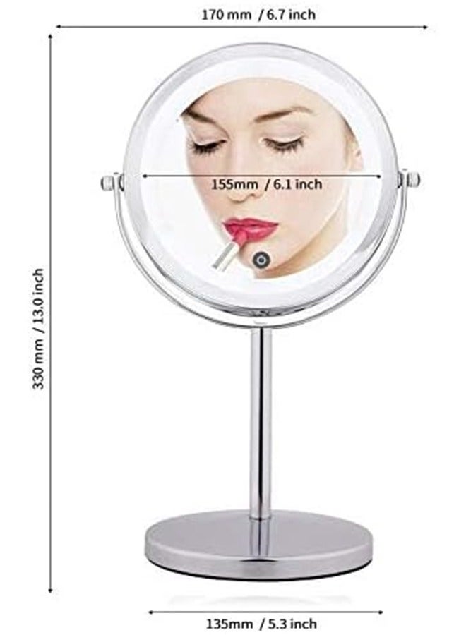 Lighted Makeup Mirror, 7"LED Vanity Mirror 10X Magnifying Double Sided Swivel Cosmetic Mirror, Rotatable Round Tabletop Mirror, Silver - Image 2