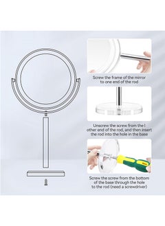 Generic Lighted Makeup Mirror, 7"LED Vanity Mirror 10X Magnifying Double Sided Swivel Cosmetic Mirror, Rotatable Round Tabletop Mirror, Silver  - Image 3