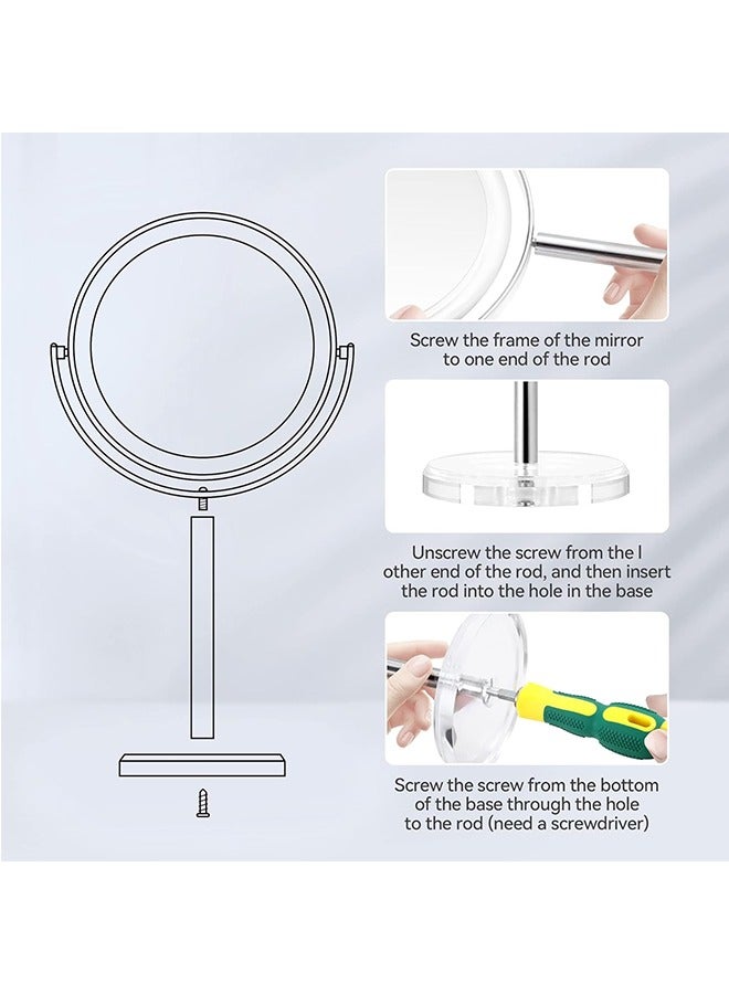 Lighted Makeup Mirror, 7"LED Vanity Mirror 10X Magnifying Double Sided Swivel Cosmetic Mirror, Rotatable Round Tabletop Mirror, Silver - Image 3
