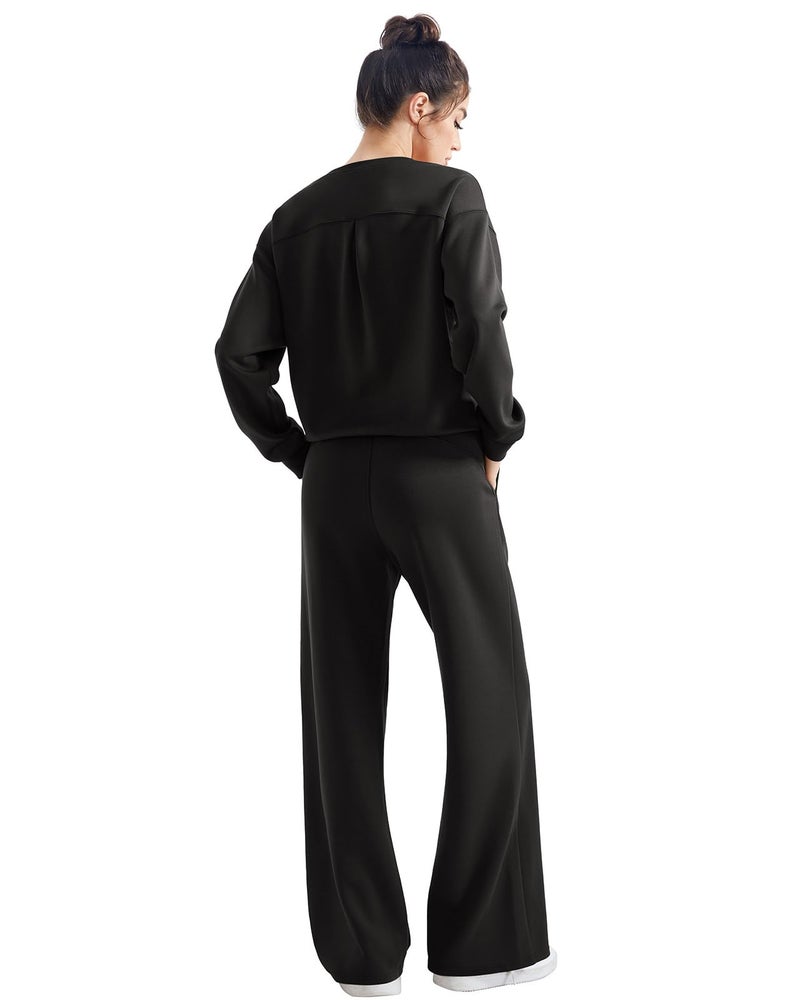 SUUKSESS Women Modal 2 piece outfits Oversized Sweatshirt Fall Lounge Set Wide Leg Pants Matching Sets (Black,L) - Image 3