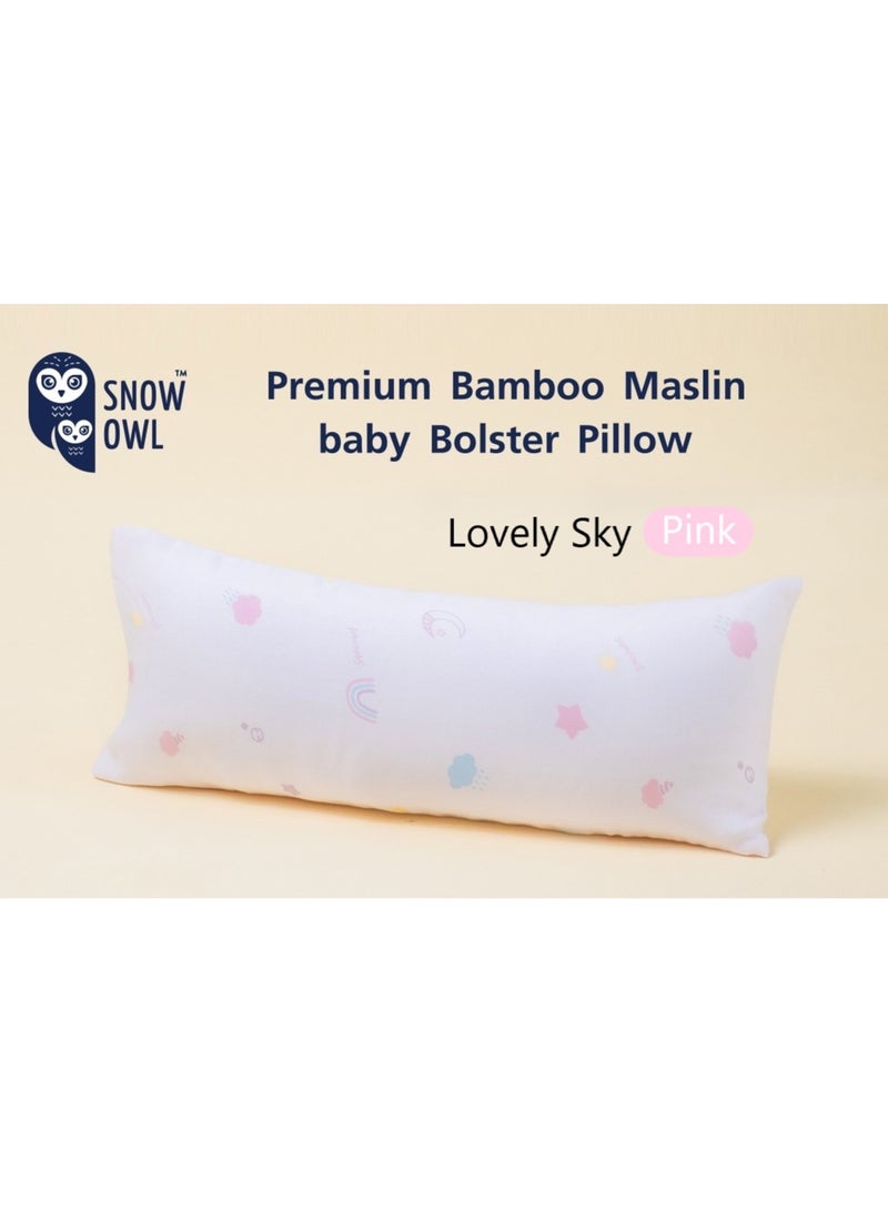 Snow Owl Bamboo Baby Bolster - Lovely Sky Pink - Image 1