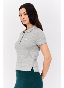 ESPRIT Women Short Sleeves Knitted Polo Shirts, Grey  - Image 2