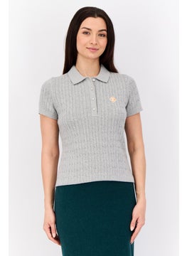 ESPRIT Women Short Sleeves Knitted Polo Shirts, Grey  - Image 1