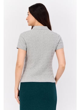ESPRIT Women Short Sleeves Knitted Polo Shirts, Grey  - Image 4