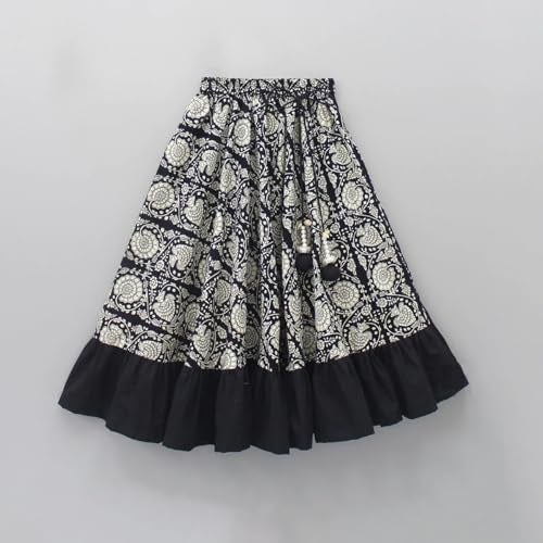 GORLYA Girls Black Floral Printed Lehenga Choli Set | One-Shoulder Crop Top with Ruffle Skirt | Festive Traditional Outfit for Celebrations, Cultural Events, Diwali, Weddings & Gifting - Image 5