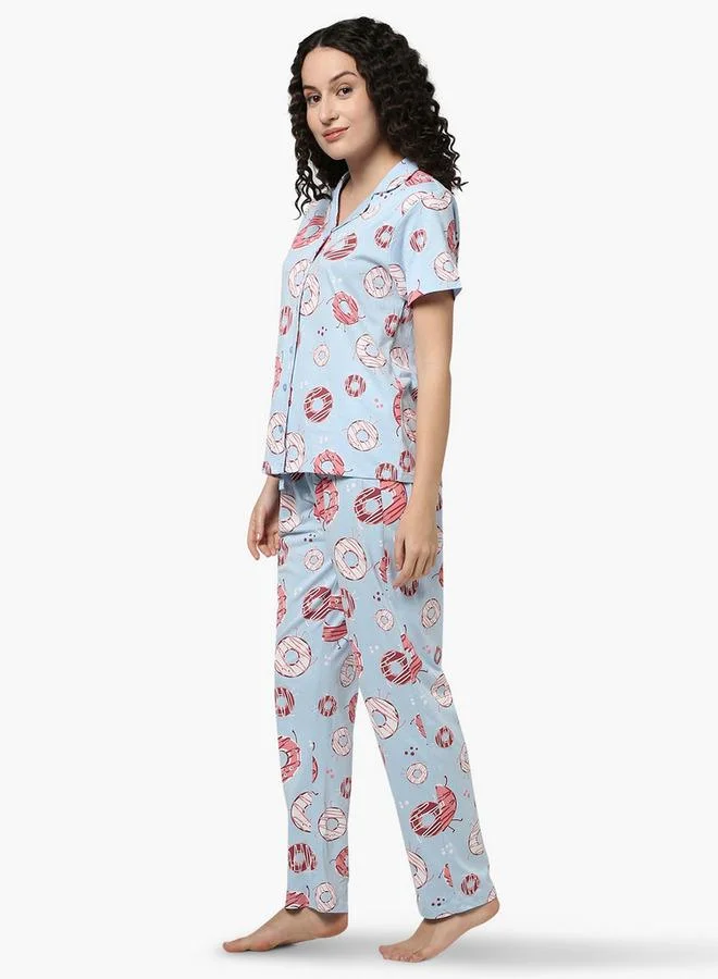 zivame Zivame All-Over Doughnut Print Pyjama Set