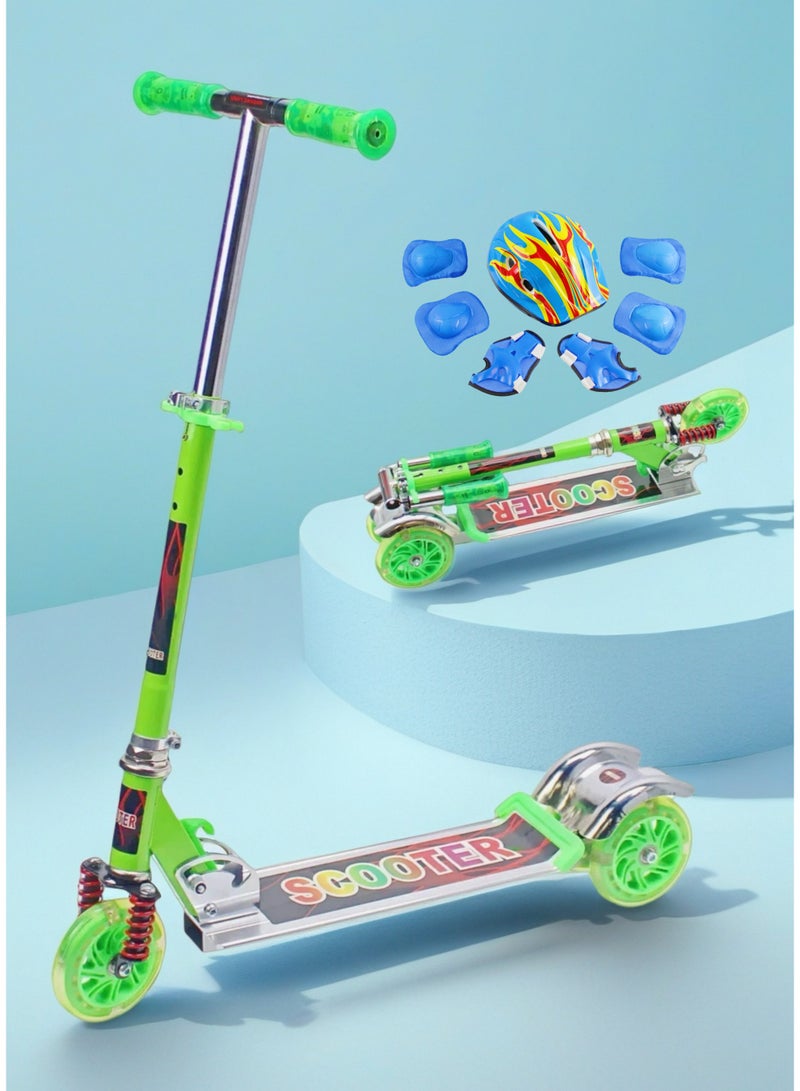 إيزي فيتشور سكوتر EASY FUTURE للأطفال من سن 3 إلى 8 سنوات مزود بعجلات LED من مادة البولي يوريثان ومقود قابل للطي والتعديل وفرامل خلفية بما في ذلك مجموعة معدات الحماية الكاملة - Image 1