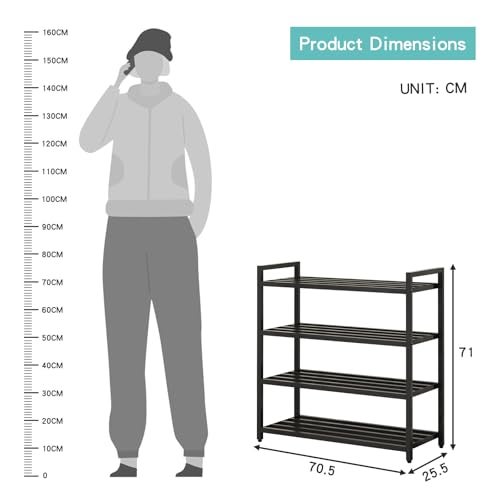 HOME CUBE 4-Tier Metal Shoe Rack for Home, Closet, Multipurpose Shelf Stand, Free Standing Shoe Racks, Easy Assembly Shoe Rack Stand, Kitchen Storage Rack, Bookshelf Storage Organizer - 70.5x25.5x71cm - Image 4