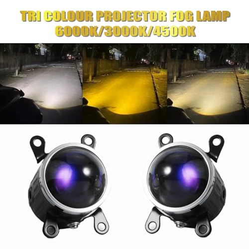 Audio Wheels 2" LED Projector Fog Lamp with Cover - 120W, Tri-Color (White/Warm/Yellow) | with Blue Tint Film | 12V/24V Fog Light for Car & Vehicle Modification | For Huyndai Verna 2023 - Image 3