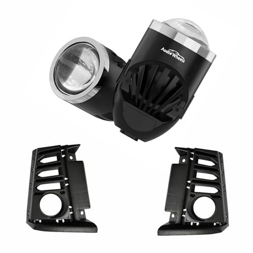 Audio Wheels 2" LED Projector Fog Lamp with Cover - 120W, Tri-Color (White/Warm/Yellow) | with Blue Tint Film | 12V/24V Fog Light for Car & Vehicle Modification | For Huyndai Verna 2023 - Image 1