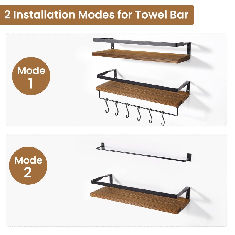 AGM Floating Shelves for Wall Mounted Shelf, 2pcs Kitchen Wooden Shelves - Image 2