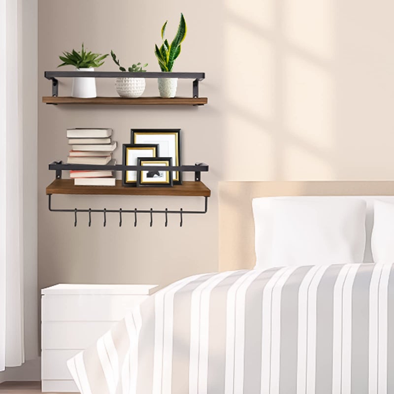AGM Floating Shelves for Wall Mounted Shelf, 2pcs Kitchen Wooden Shelves - Image 5