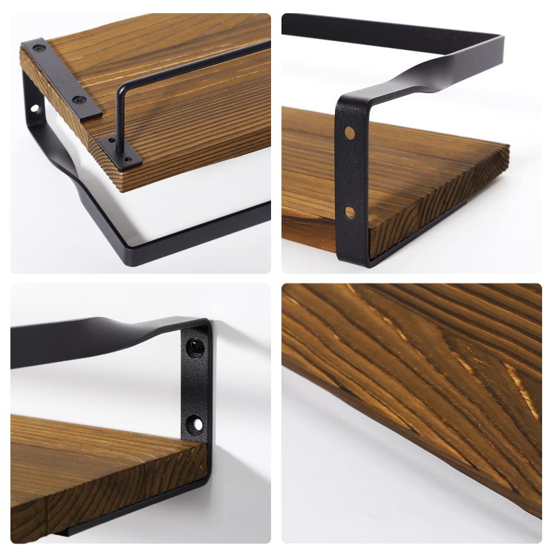 AGM Floating Shelves for Wall Mounted Shelf, 2pcs Kitchen Wooden Shelves - Image 4