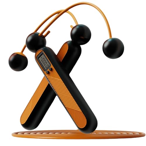 Xfopz Smart Jump Rope, Digital Weighted Handle Workout Jumping Rope with Counter, Cordless Weighted Skipping Jump Rope with Cordless Ball for Women Training Indoor and Outdoor (Orange) - Image 1