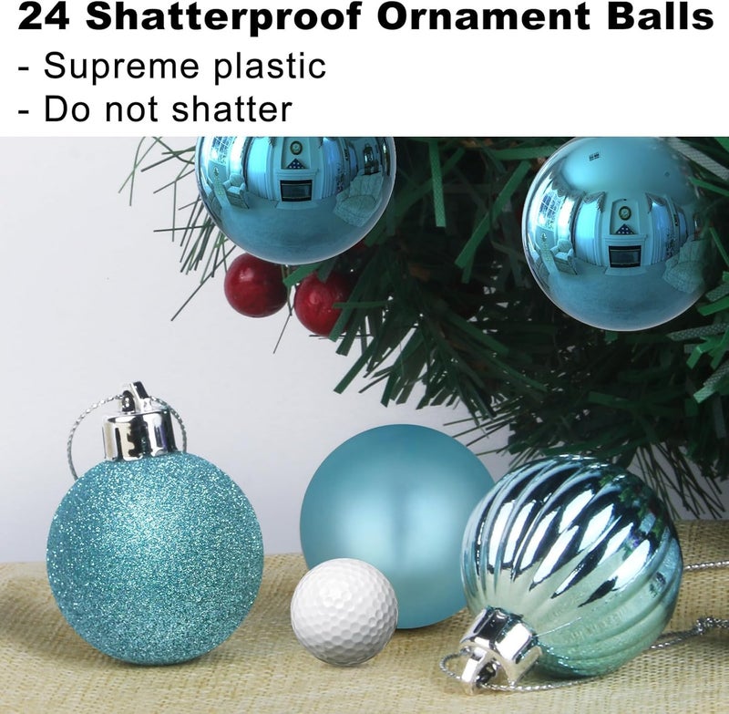 GameXcel Baby Blue 3.2" Large Christmas Balls - Christmas Tree Decoration Ornaments Shatterproof Hanging Balls for Birthday Halloween Holiday Wedding Decorations Set of 24pcs - Image 3