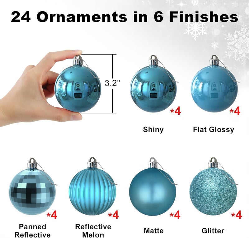 GameXcel Baby Blue 3.2" Large Christmas Balls - Christmas Tree Decoration Ornaments Shatterproof Hanging Balls for Birthday Halloween Holiday Wedding Decorations Set of 24pcs - Image 2