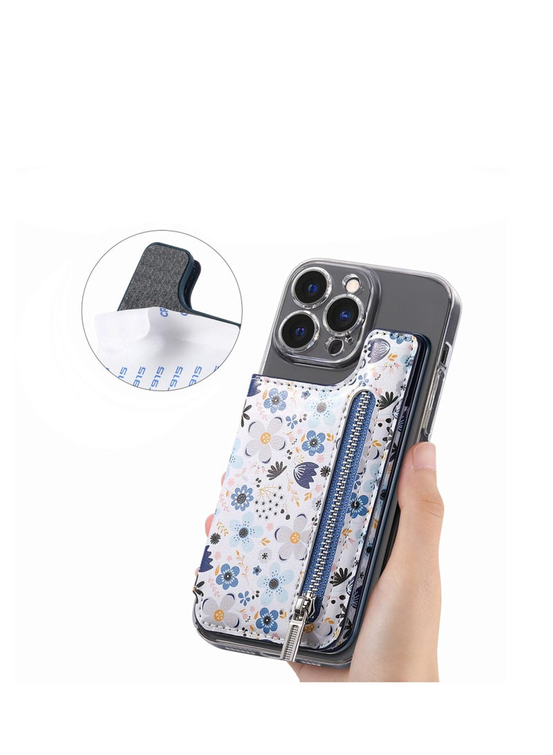 SYOSI Stick on Wallet for Phone Case, Leather Phone Card Holder Adhesive Stick On Credit Card Pocket for Back of Phone Case, Compatible with iPhone, Samsung Galaxy Most Smartphones Blue - Image 2