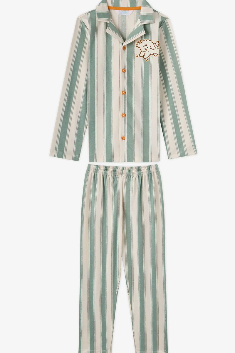 Penti PENTI Boys' Cute Friend Striped Buttoned Long Sleeve Shirt Trousers Pajama Set
