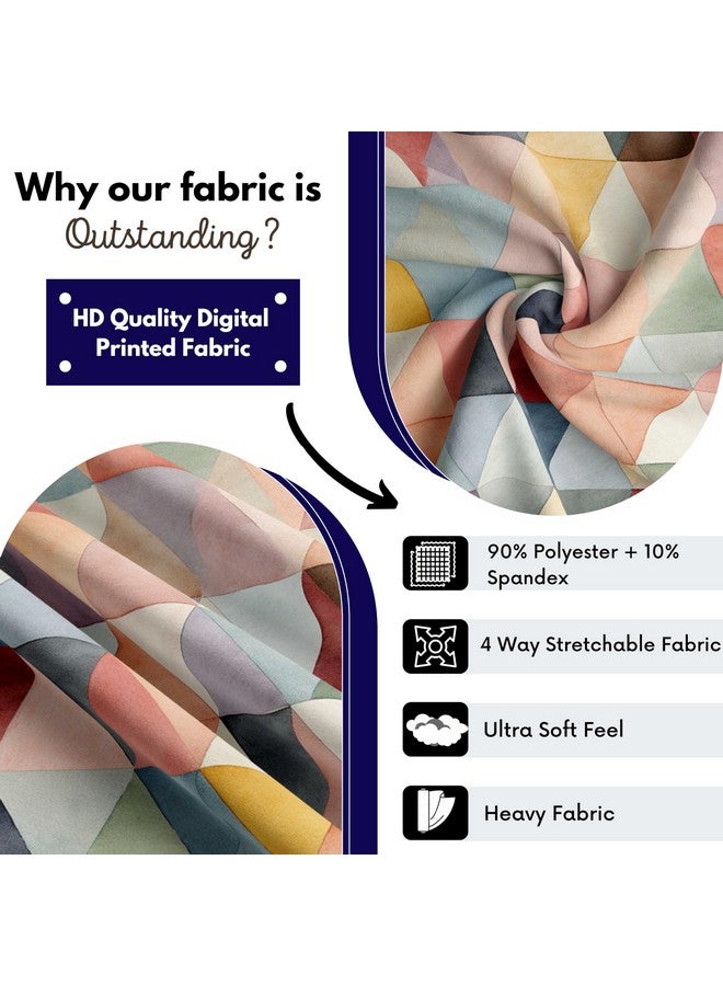 Decorian Polycotton Stretchable Printed Solid Sofa Slipcovers, Wooden Sofa Seat Cover, Sofa Back Cushion Covers (Pack of 10, Multicolor Triangle) - Image 3