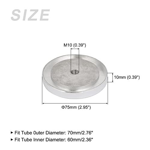 METALLIXITY Aluminum Round Disc (M10x75mmx10mm) 4Pcs, Glass Table Top Adapter Aluminum Circle Disc - for Glass Coffee Table, Tea Bar, and Other Glass Furniture Accessories - Image 2