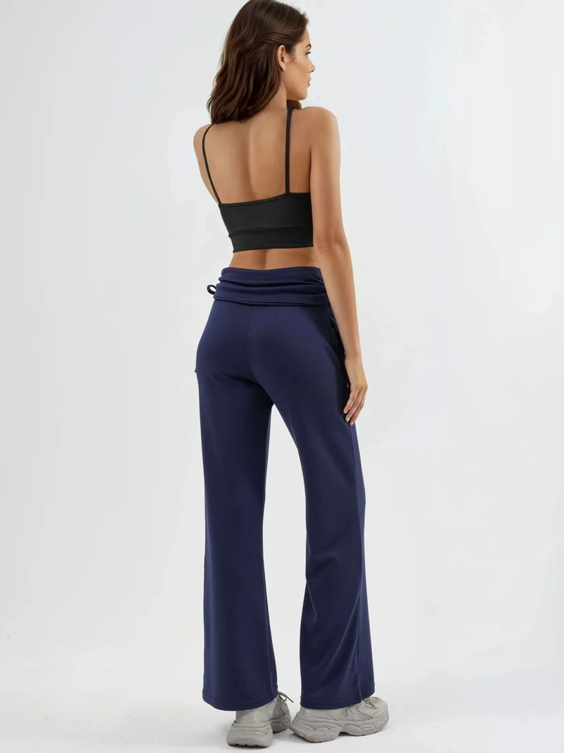 HICCUP Modal Touch High Waist Wide Leg Pants with Gathering Detail Bersan Collection
