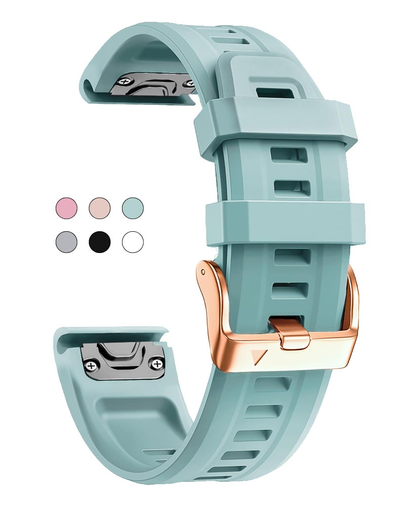 OUTVI 20mm Watch Band for Garmin fenix 5s fenix 6s fenix 7s pro soft silicone with Rose Gold buckle quick fit 20 bands Replacement for garmin epix pro gen 2 42mm long strap women Sea Foam - Image 1