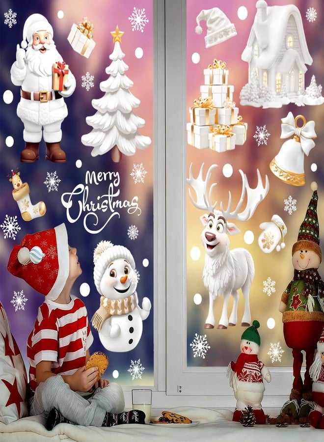 بلوس ملصقات نوافذ عيد الميلاد من بلوس للنوافذ الزجاجية، 190 قطعة من ملصقات زينة عيد الميلاد على شكل ندفة ثلج/رجل ثلج، ملصقات نوافذ داخلية، ملصقات ثلاثية الأبعاد لزينة عيد الميلاد، زينة عيد الميلاد - Image 2